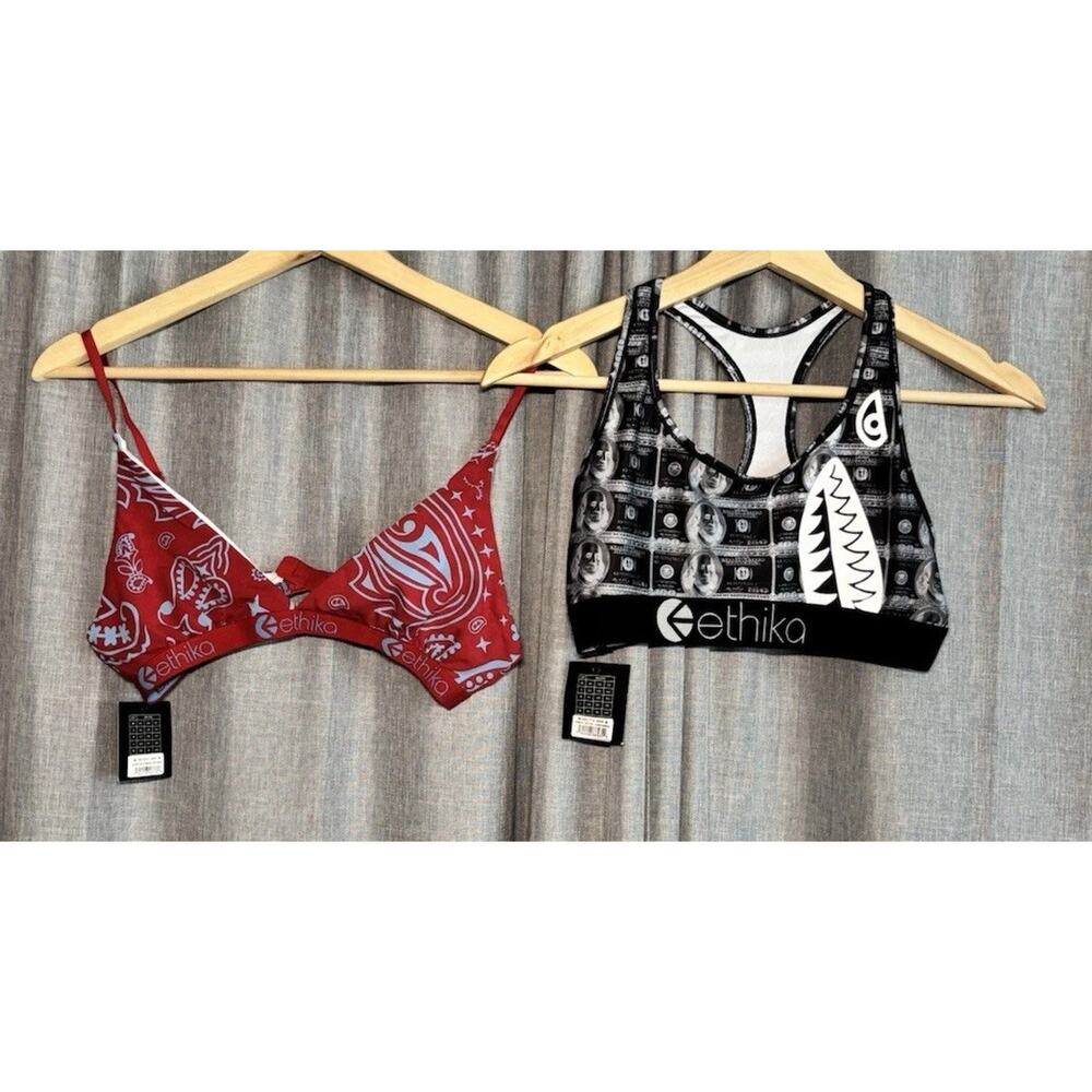 NWT Set Of Two ETHIKA Print Bras Size Medium NEW
